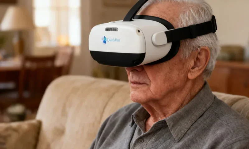 VR cognitive therapy for dementia at home 4 Elderly man using virtual reality headset.